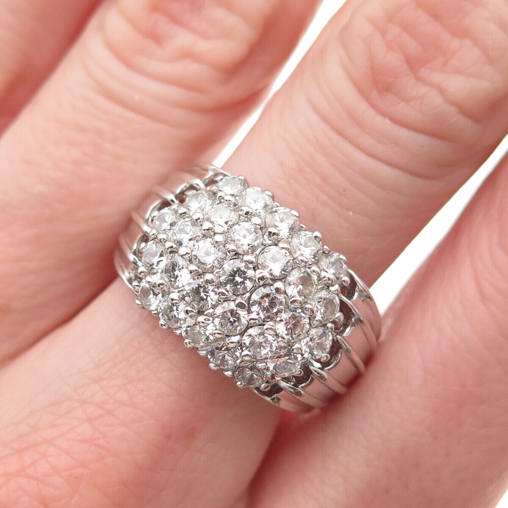 925 Sterling Silver Round-Cut C Z Modernist Ring Size 8.75